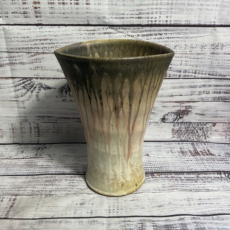 Earth Tone Drip Paint 9.5" Vase Hand Made Artist Signed Buchanan? Studio Pottery