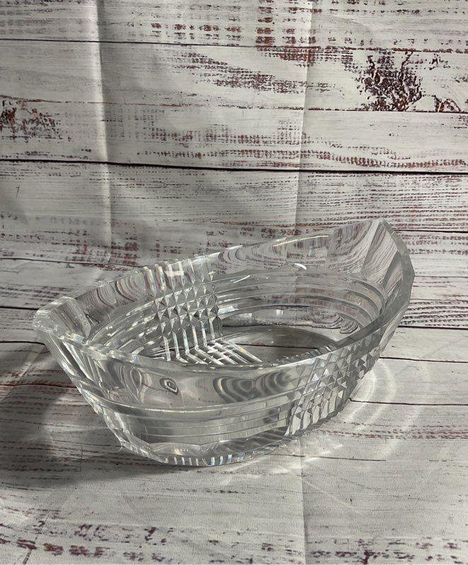 Cut To Clear Glass Crystal Val St Lambert Signed Oval Pointed Bowl 9"