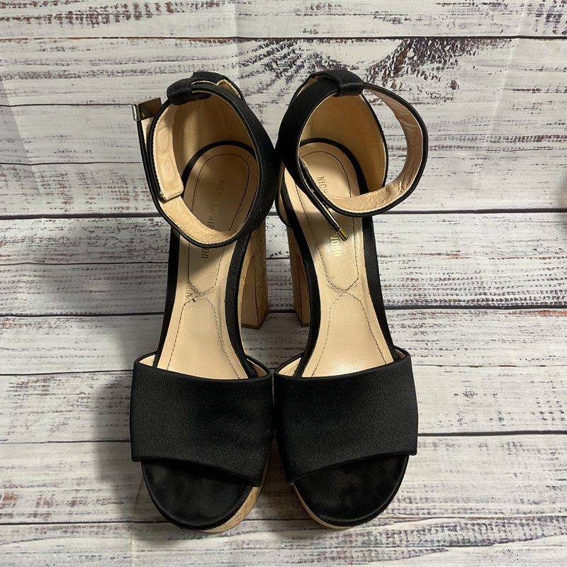 Nicholas Kirkwood Maya Pearl Black Satin & Cork Block Heel Women's 6.5 US