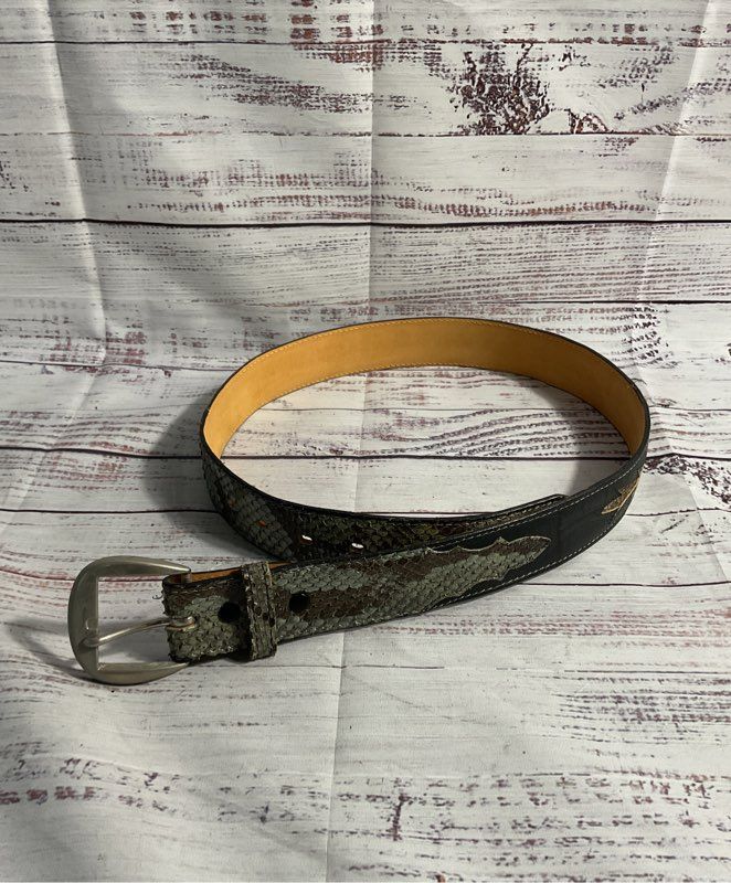 Tony Lama Snakeskin Black Leather Belt Size 32 Men's #GL34507