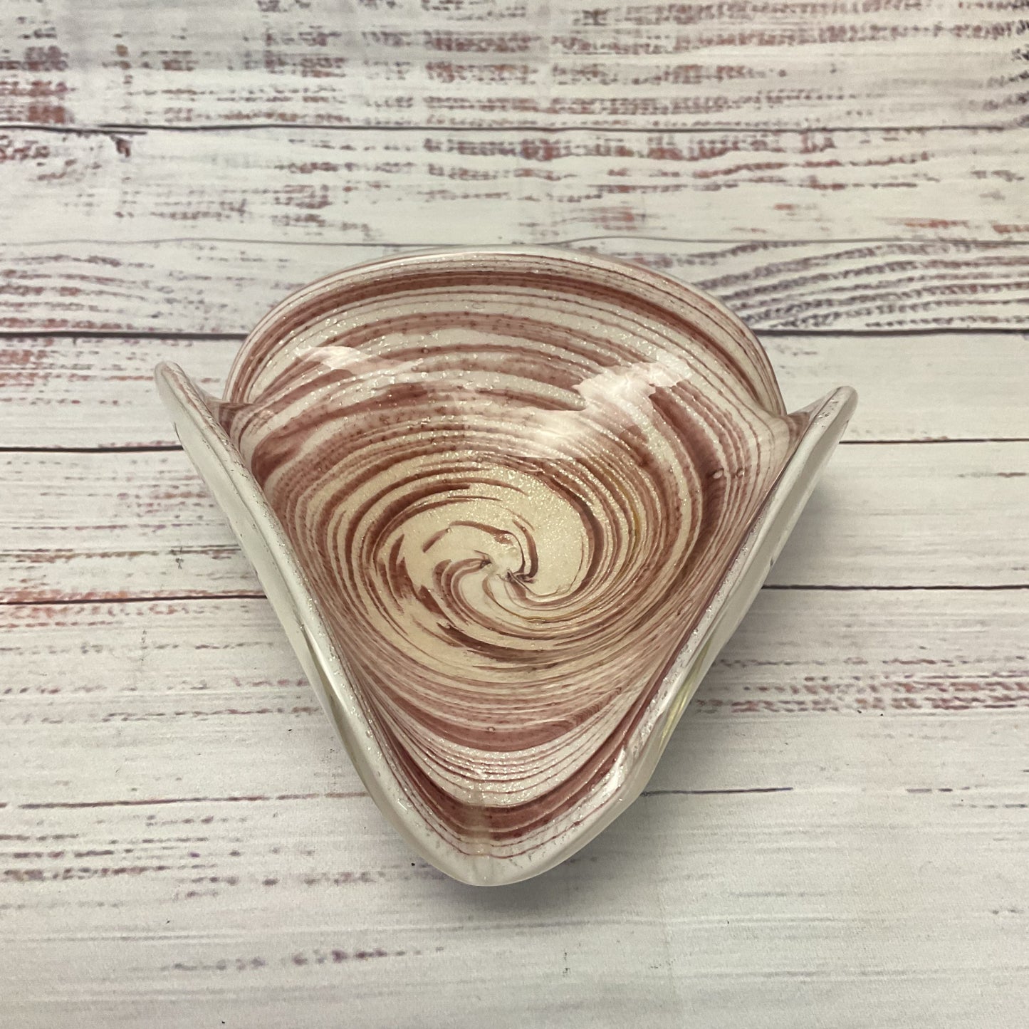 Vintage Murano Style White Purple Swirl Bowl Dish 3 Fold 6"