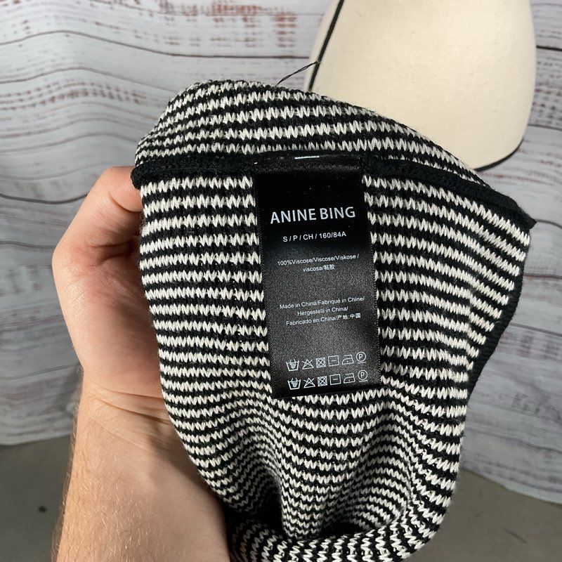 Anine Bing Dave Black & White Stripe Knit Cardigan Sweater Size S MSRP $180