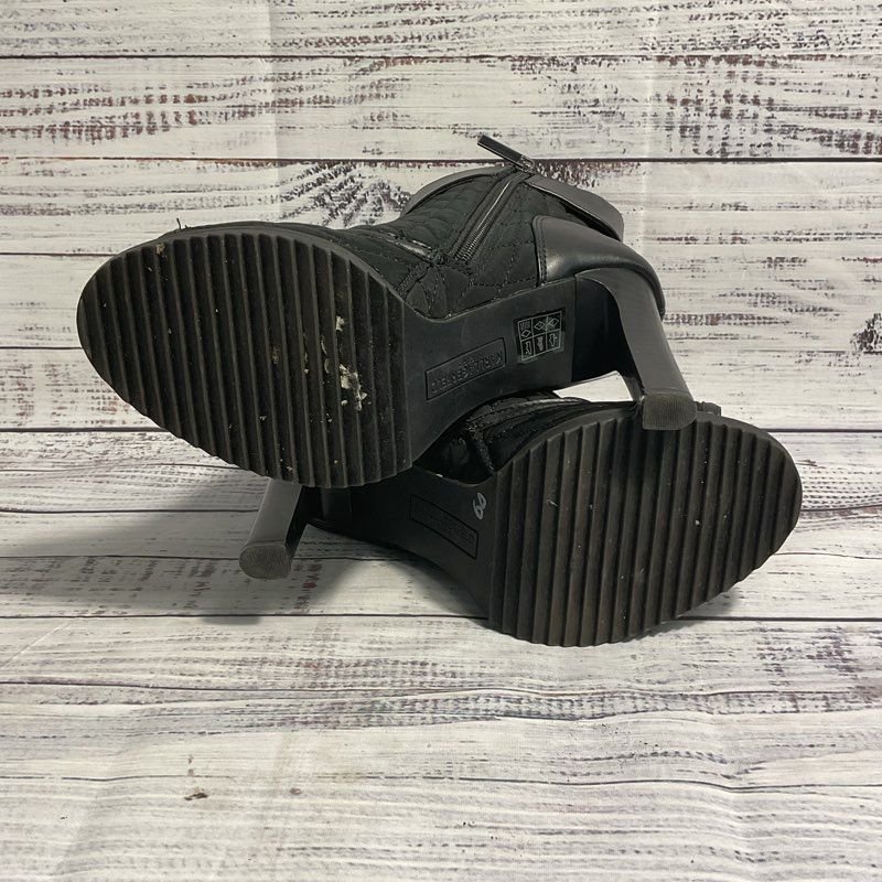 Karl Lagerfeld Britney Quilted Black Ankle Strap Open Toe Pump Boots Women's 7.5