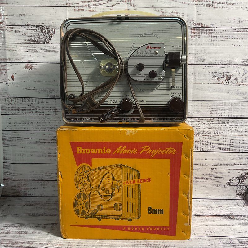 VTG. Kodak Brownie 8mm Movie Projector in OG Box *TURNS ON*