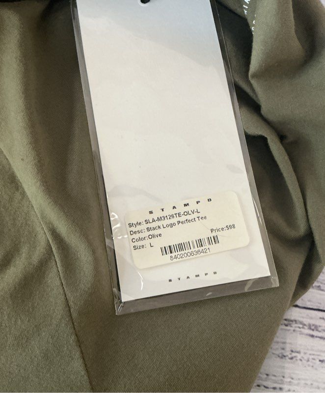 NWT Men's Stampd Olive Green Stack Logo Perfect T Size L