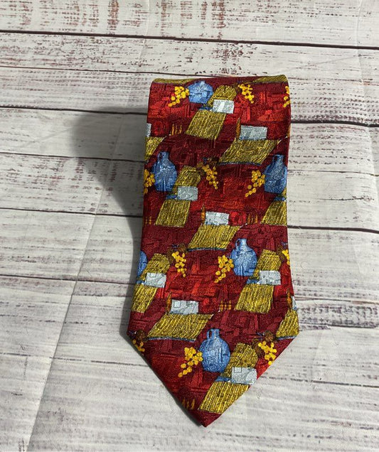 Zegna Ermenegildo Men's Silk Red Tie With Vase Grape Patterns