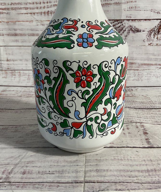 Metaxa Hand Made Porcelain Bottle Empty Decanter 11" Floral
