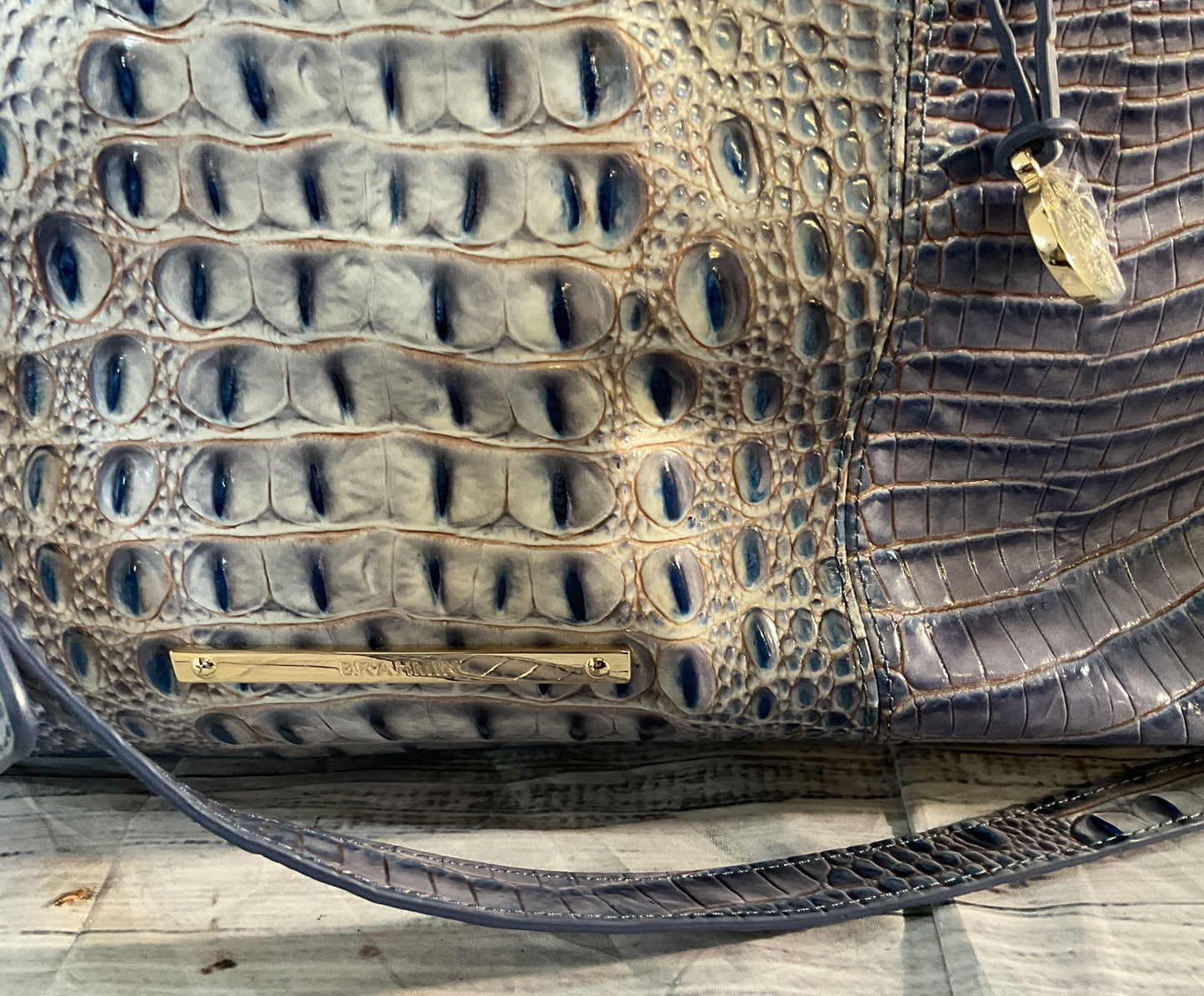 Brahmin Duxbury Reptile Embossed Weekender Bag Washed Indigo