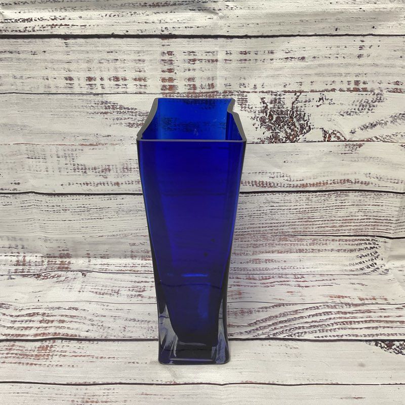 Cris Clear Cobalt Blue Square Pillow Vase 8"