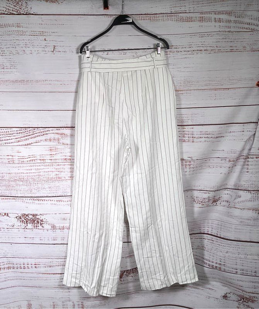 WAFY Striped Belted Wide Leg Pants White L