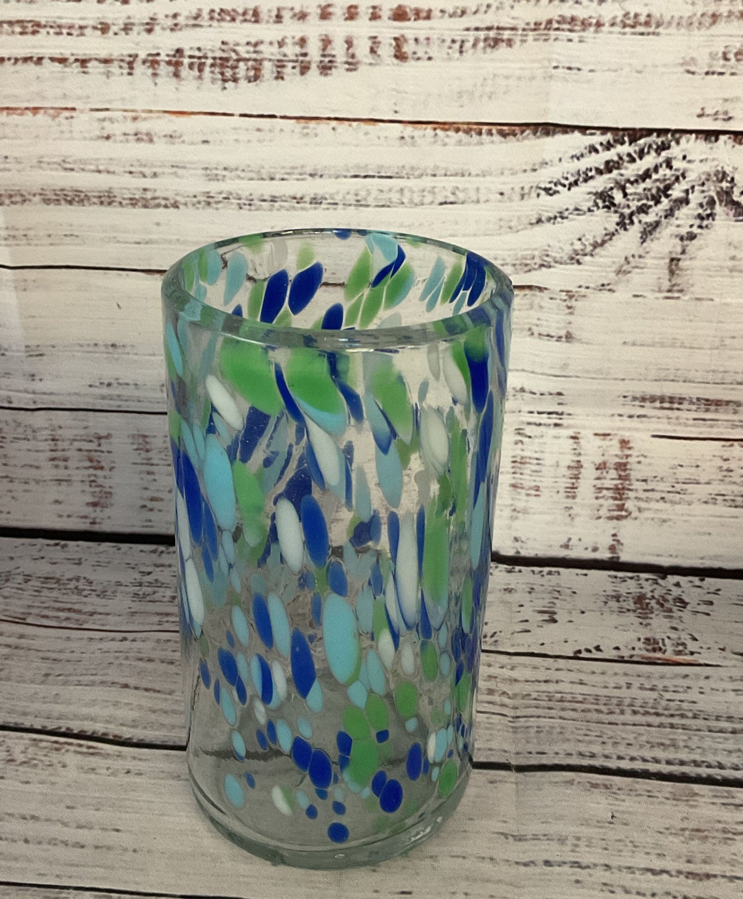 Modern Hand Blown Speckled Mexican Drinking Glasses Lot of 2 Multicolor
