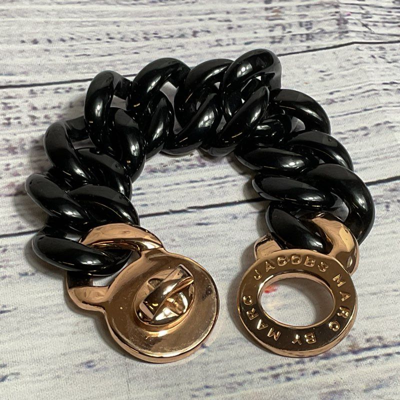 MARC JACOBS Women's Black Resin & Gold Tone Link Bracelet- 7"