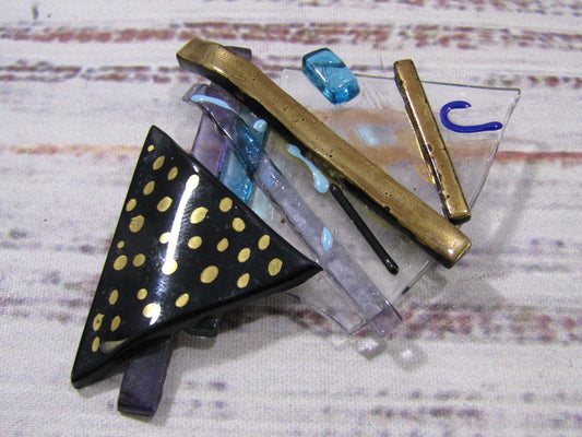 Vintage 90's Artisan Handcrafted Geometric Abstract Glass Brooch Pin