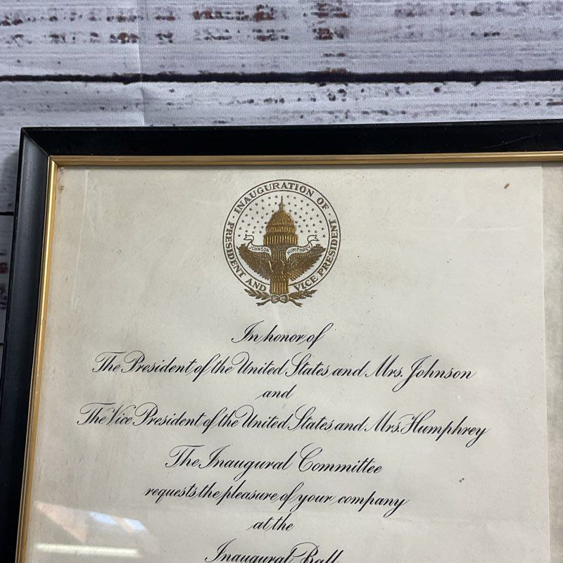 VTG. 1965 Lyndon B. Johnson Inaugural Ball Invitation, Framed