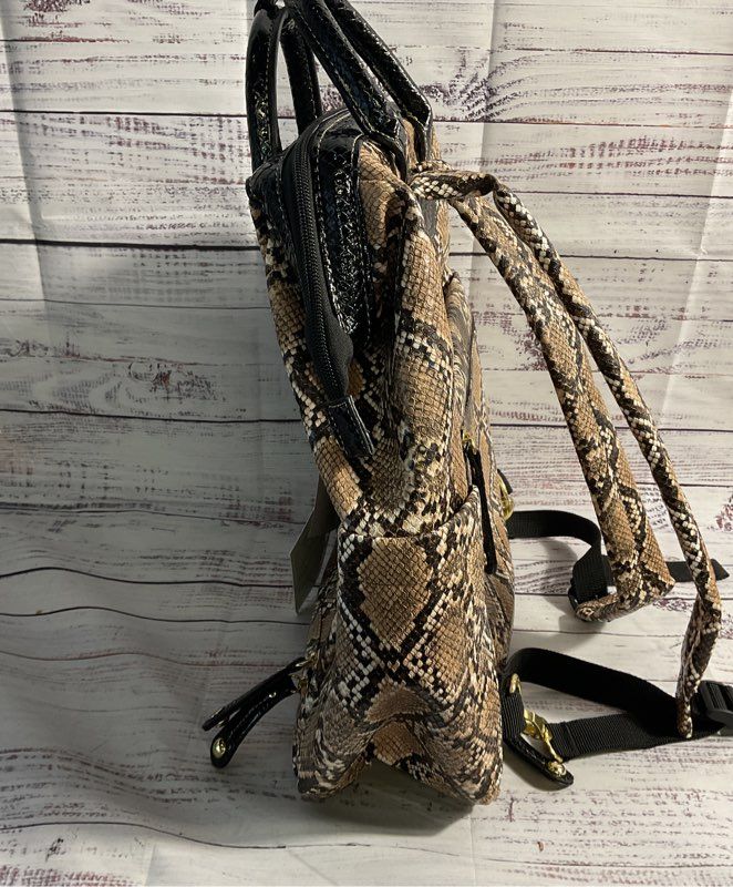 NEW Samantha Brown Snake Print Embossed Backpack Tan/Black Women's