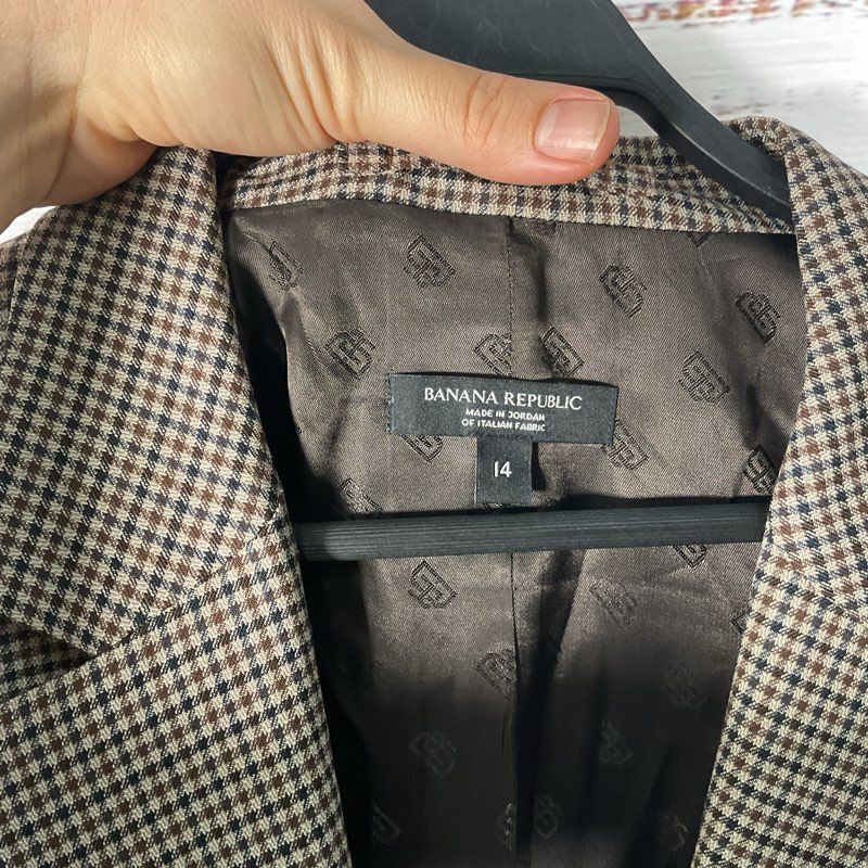 NWT Banana Republic Fabbrica Alta Tan Plaid Wool Blend Jacket - Size 14