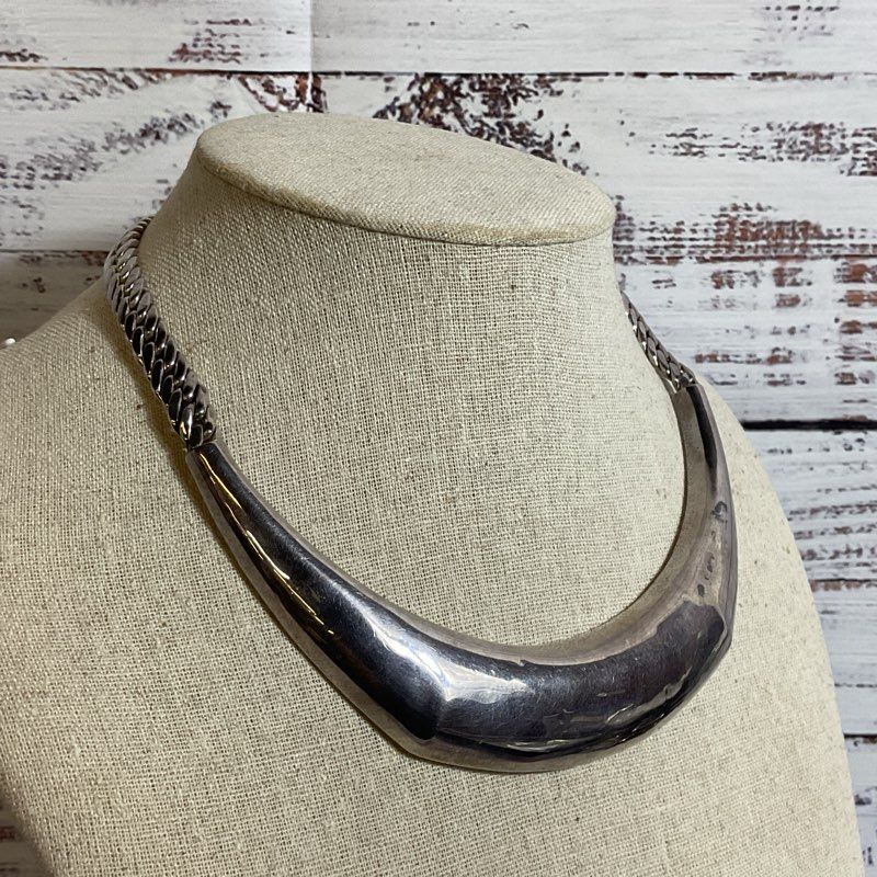 VTG. Silver Tone Collar Choker Chain Necklace- 17"