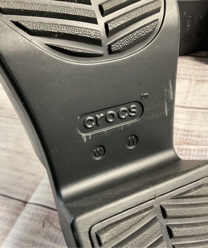 Crocs LiteRide Brooklyn Slide High Shine Black Chunky Heel Sandals Women's Sz 11