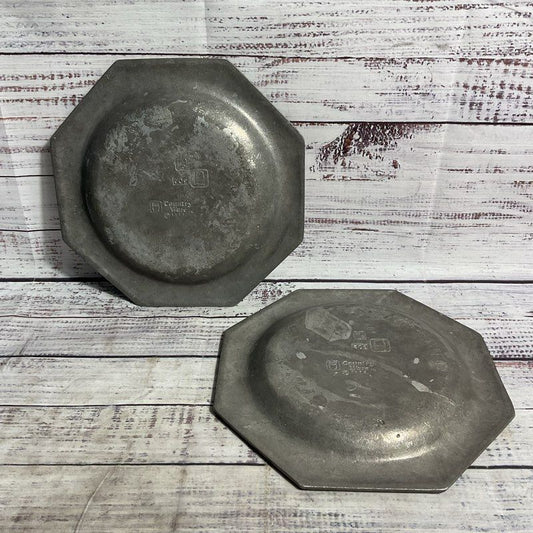 Set Of 2 Vintage Country Ware 8" Octagonal Pewter Plates