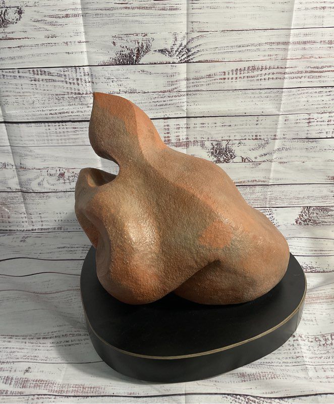 Vintage Stoneware Art Sculpture Abstract Rock Formation on Rotating Base