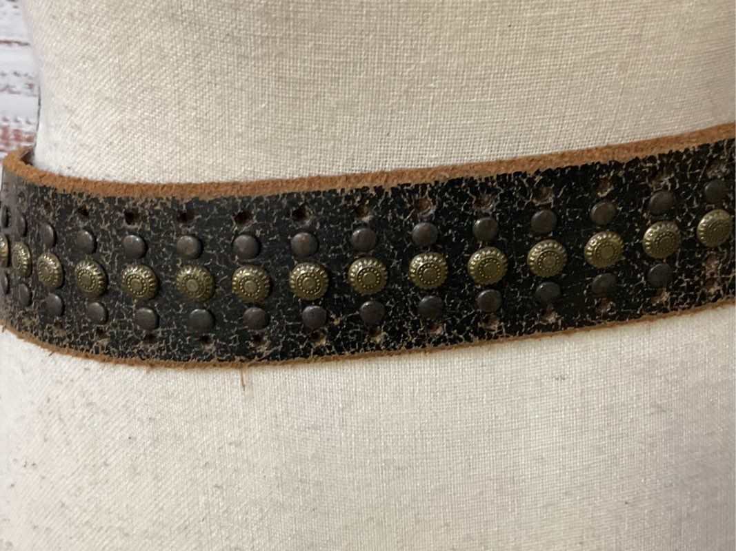 AG ADRIANO GOLDSCHMEID Men's Brown Studded Brass Buckle Belt- SZ 32