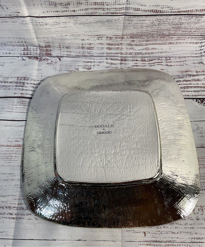 Dogale By Greggio Blue Spiral Square Bent Glass Plate 12.5"