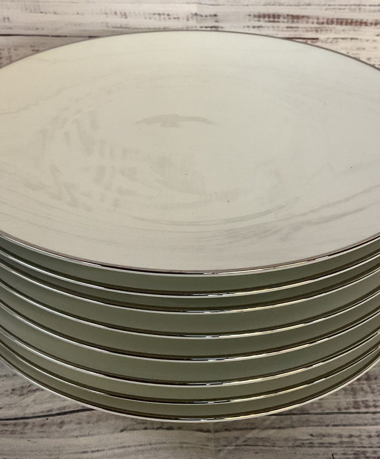 Noritake Porcelain Platinum Trim Set of 8 Salad Plates White