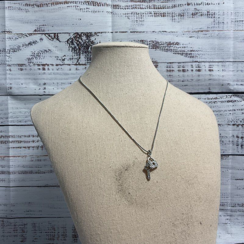 Swarovski Silver Plated Lock & Key Charm Necklace