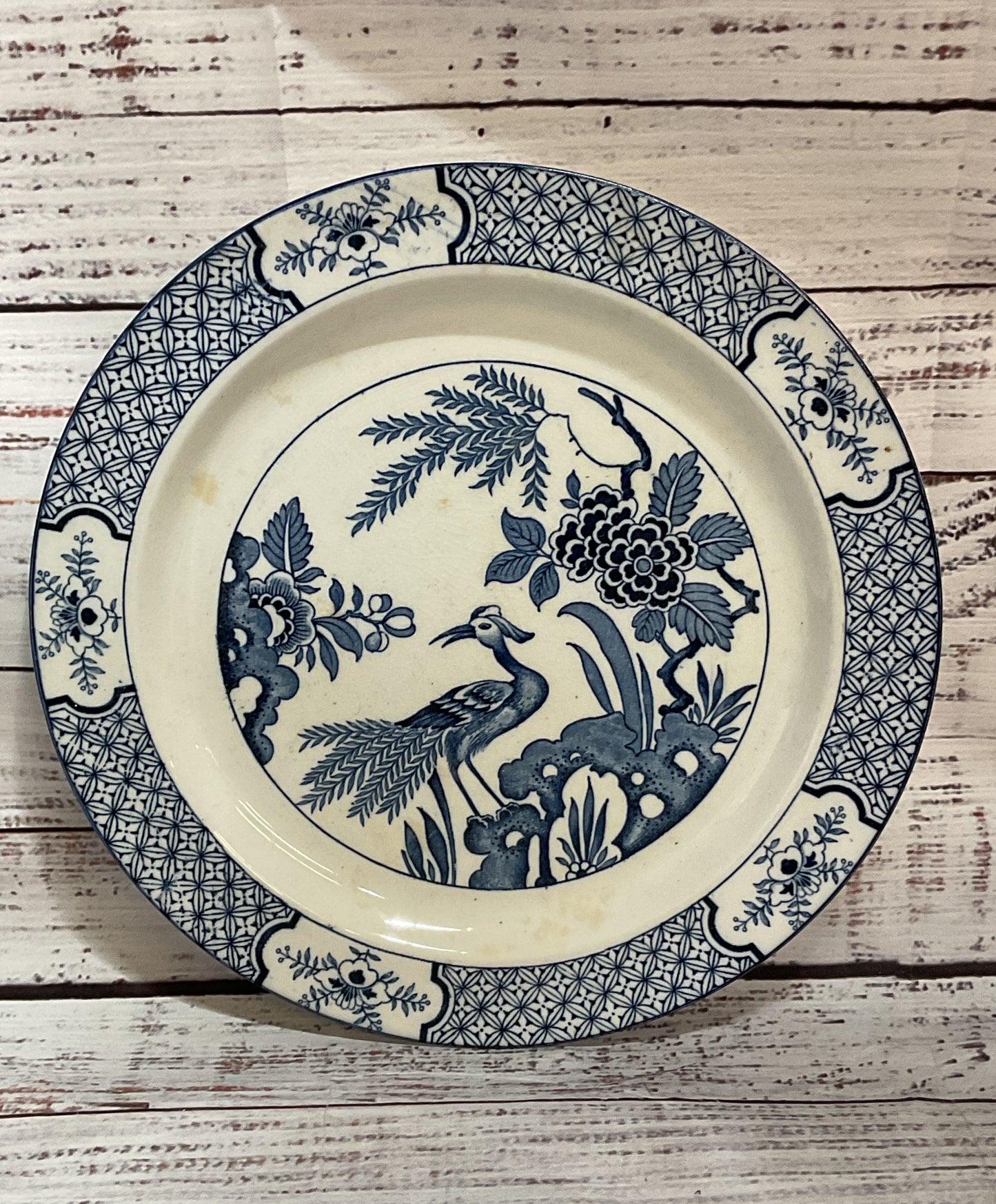 Wood & Sons Yuan Bird Floral Lot of 2 Plates Blue White