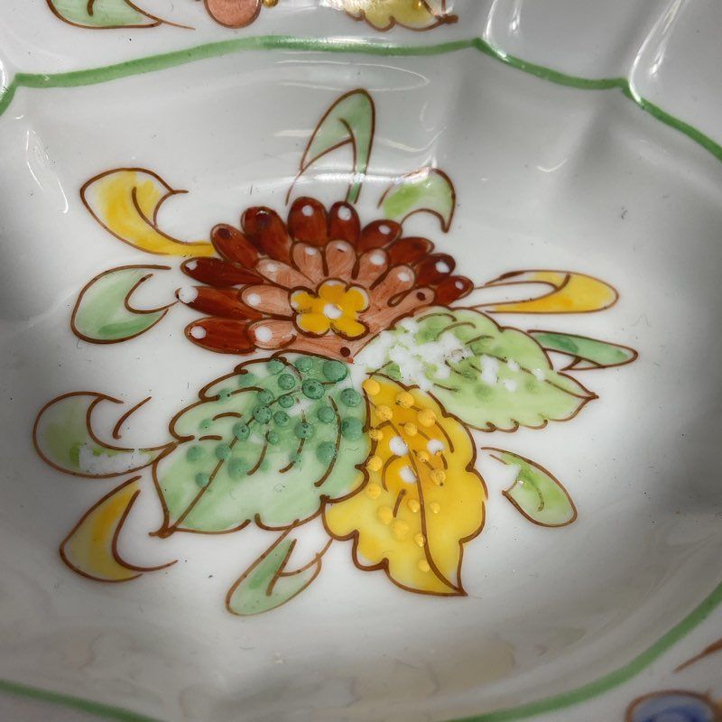 Vintage Sherle Wagner Hand Painted Floral White Ceramic 5" Soap Dish