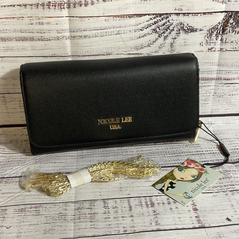 NWD NICOLE LEE USA Women's Black Leather Chain Strap Crossbody Bag- (DEFECT)