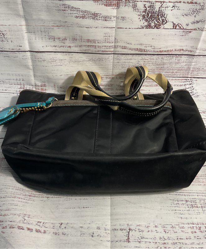 Coach Hampton Nylon Tote Handbag Black & Blue -130 Women's