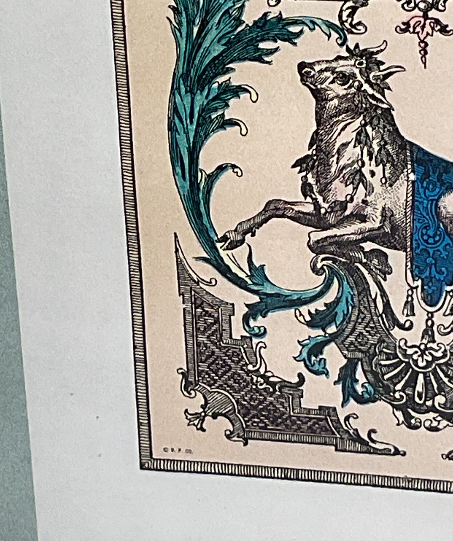 Vintage French Rococo Jupiter with Bull Claude Audran Lithograph Framed Print