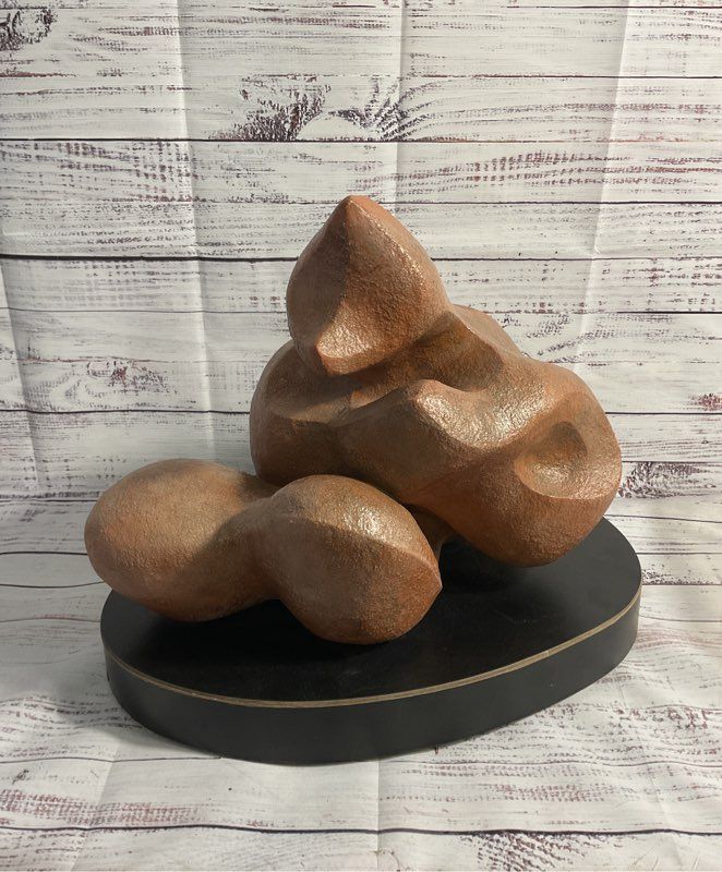 Vintage Stoneware Art Sculpture Abstract Rock Formation on Rotating Base
