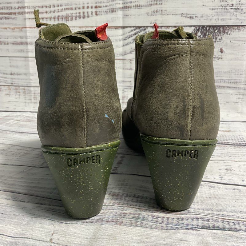 Camper Peu Green Leather Rubber Sole Pump Ankle Booties Women's Size 9