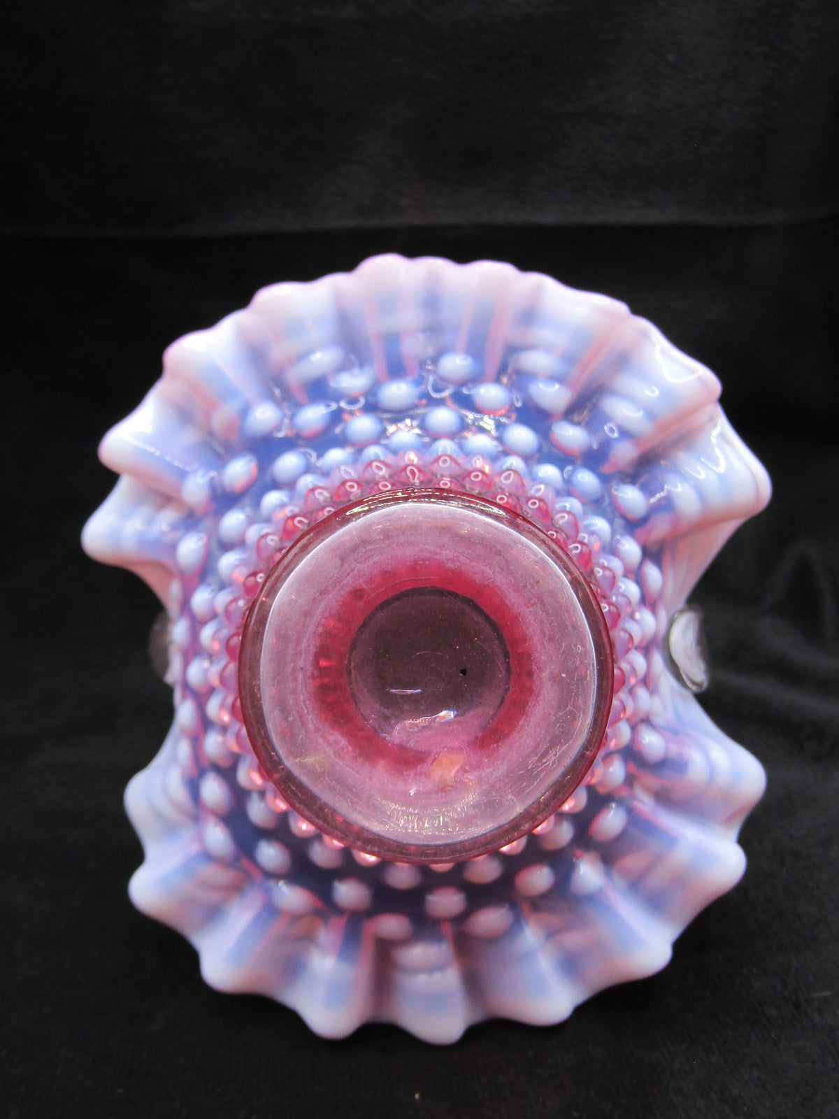 Vintage Hand Blown Pink Studded Glass Basket Figurine