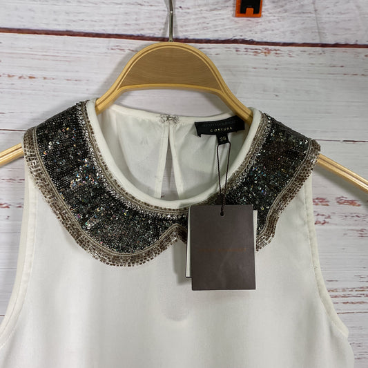 Adolfo Dominguez White Beaded Sequin Collar Top - Size S 36EU New W/ Tags