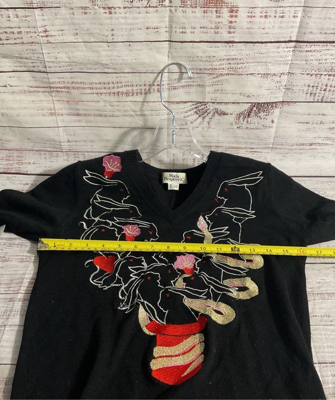Mala Brajkovic Women's Rabbits out of the Hat Embroidered Wool Sweater Size 10