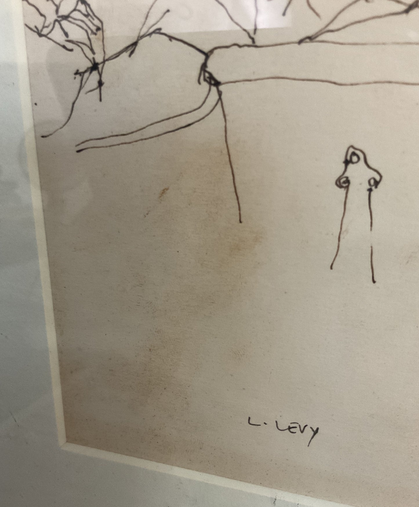 Vintage L. Levy Classroom Courtroom Gathering Pen Sketch