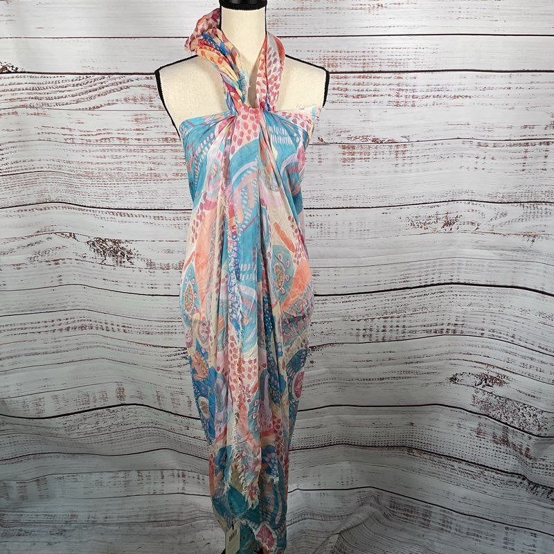 NWT SPELL X KYLIE CALDWELL Evelyn travel Scarf- Bay Blue- SZ OS (77" x 56")