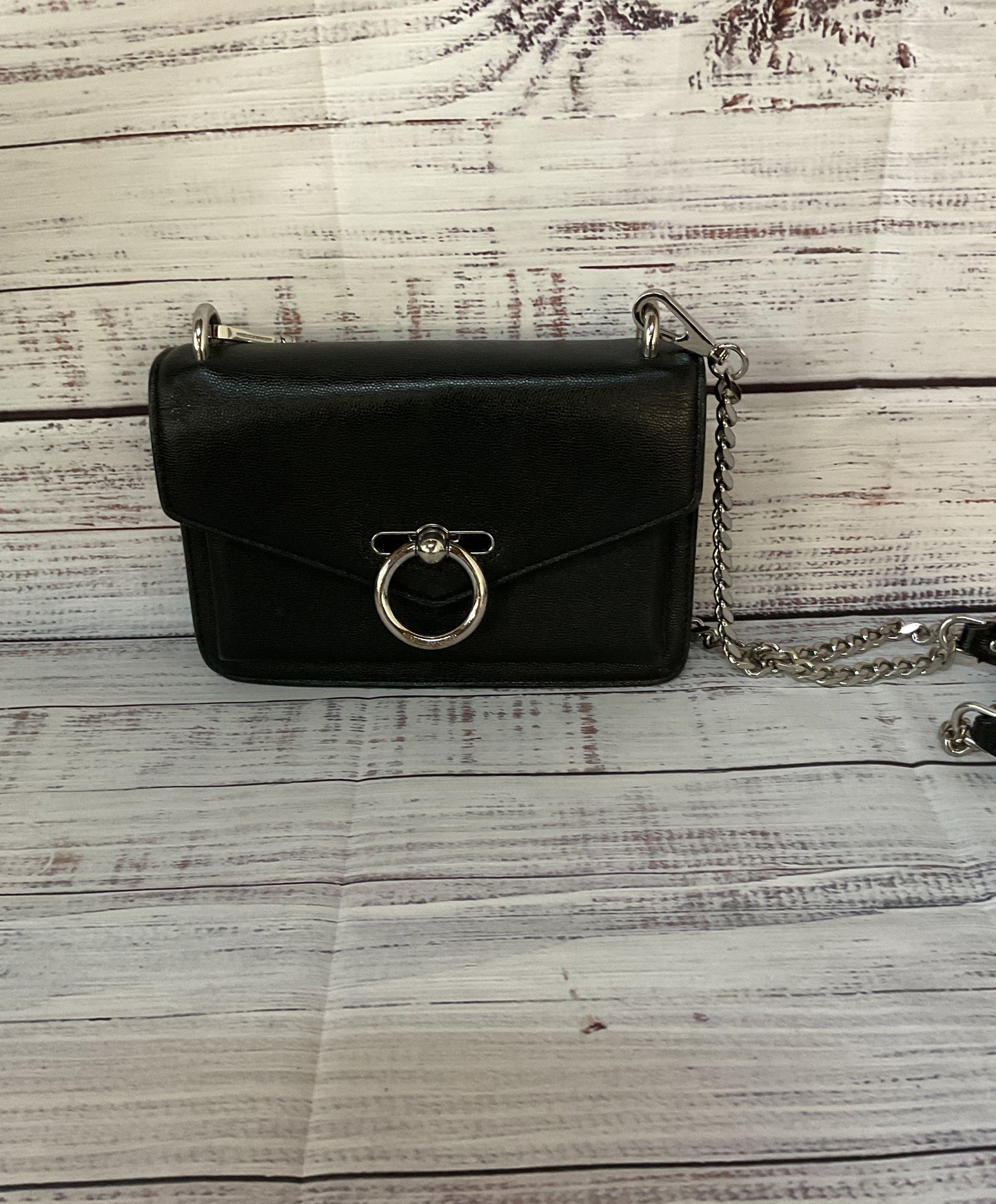 Rebecca Minkoff Black Leather Crossbody Bag w/silver chain