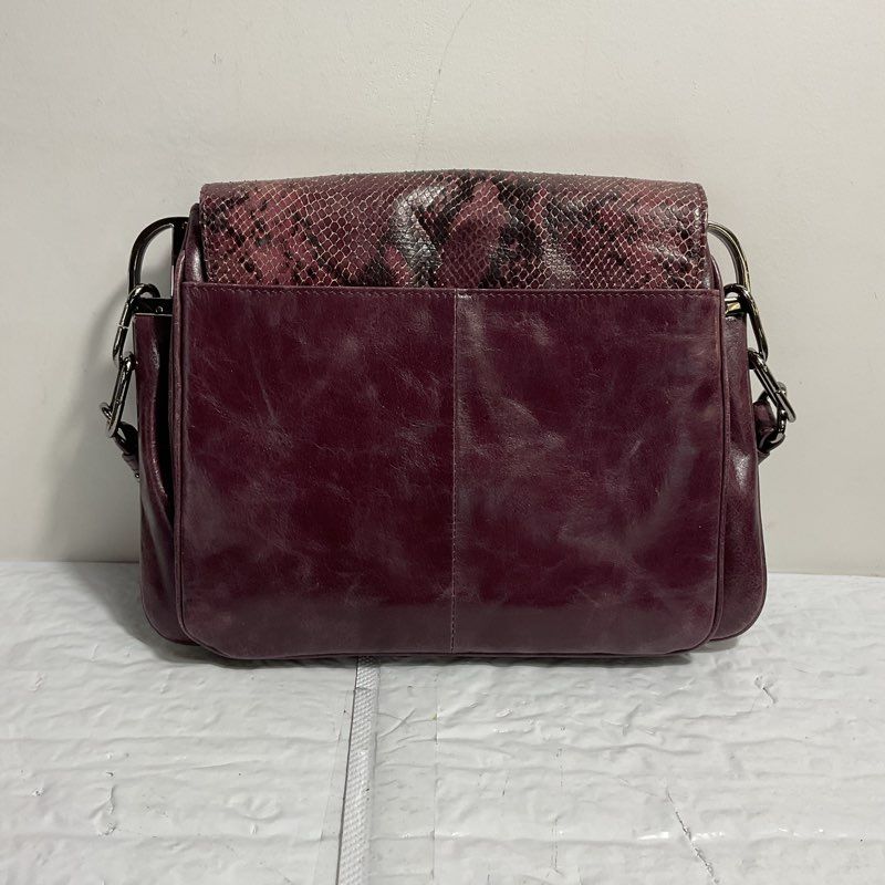 Badgley Mischka Coralie Snake Print Purple Burgundy Satchel/Top Handle Bag Purse