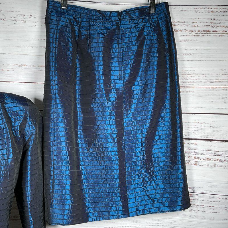 VTG. VICTOR COSTA Women's Satin Blue Skirt Suit- SZ 14