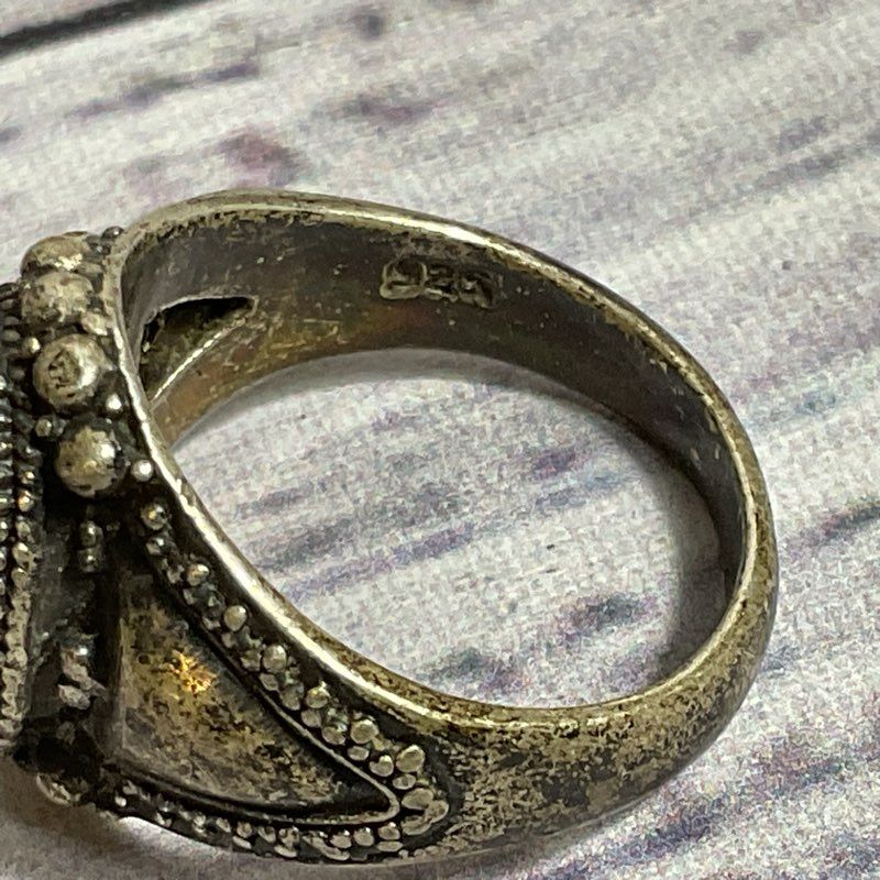 Sterling Silver & Onyx Beaded SZ 7 Ring- 6.98g