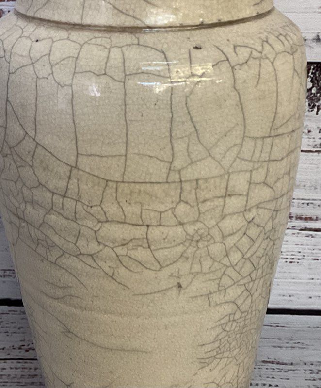Hand Made Vintage Crackle Ceramic Vase Beige