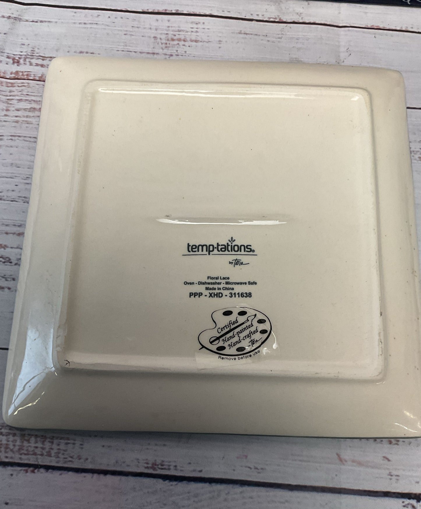 Temp-Tations Green Grey Floral Lace Ceramic Square Dish 8.5" 3 Dishes