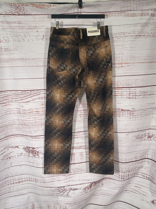 Pleasures Now Fuzzy Brown Pixel Pants NWT - Size 30
