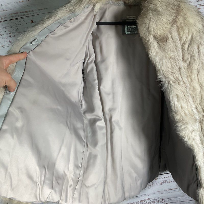 Vintage Saga Furs Genuine Gray Fox Fur High Collar Coat Jacket Size M