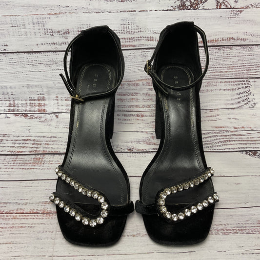 Sandro Lea Crystal-Embellished Black Velvet Ankle Strap Heel CH1654H Women Sz 10