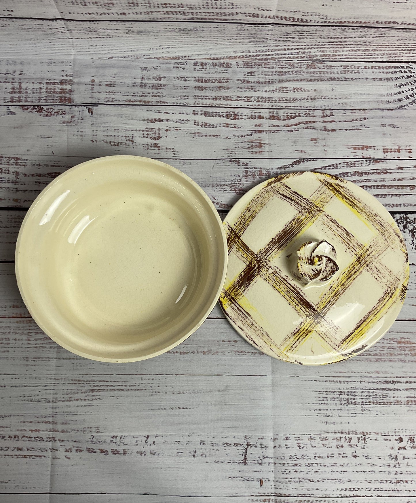 Vintage USA CALIFORNIA POTTERY Lazy Susan 6-Pc Center Bowl And Side Dishes #222